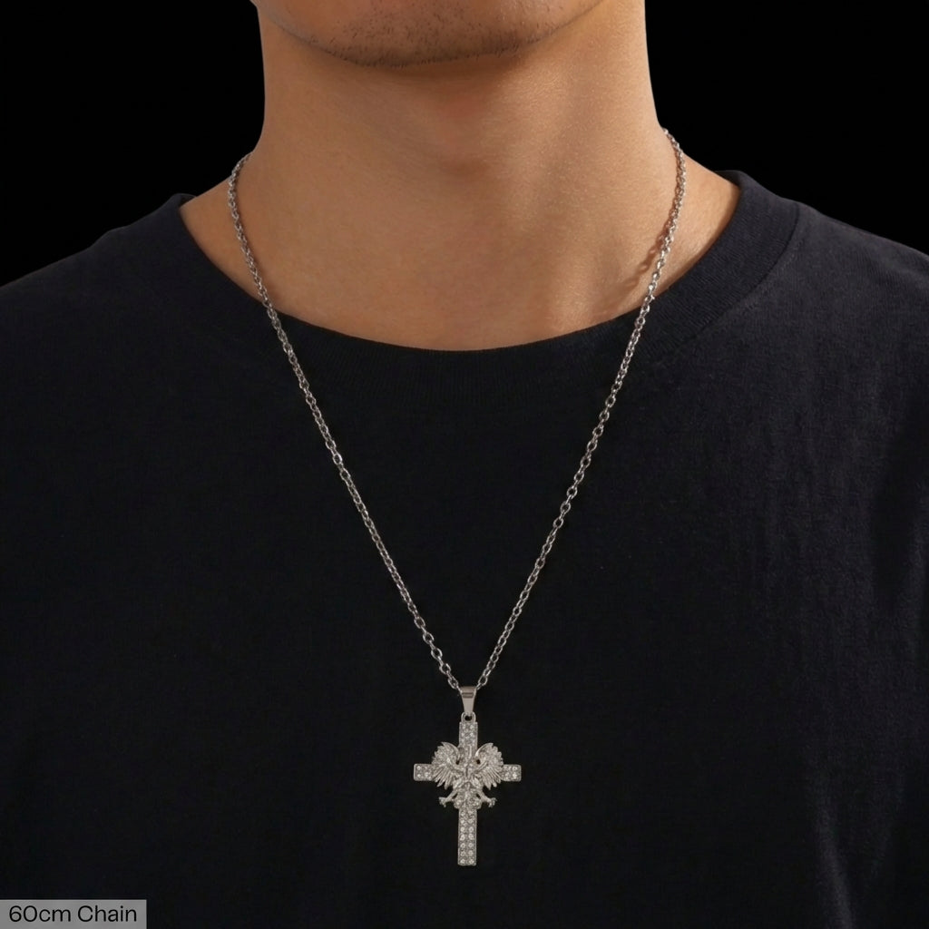PLNDSKI Iced Cross Eagle Necklace - Silver