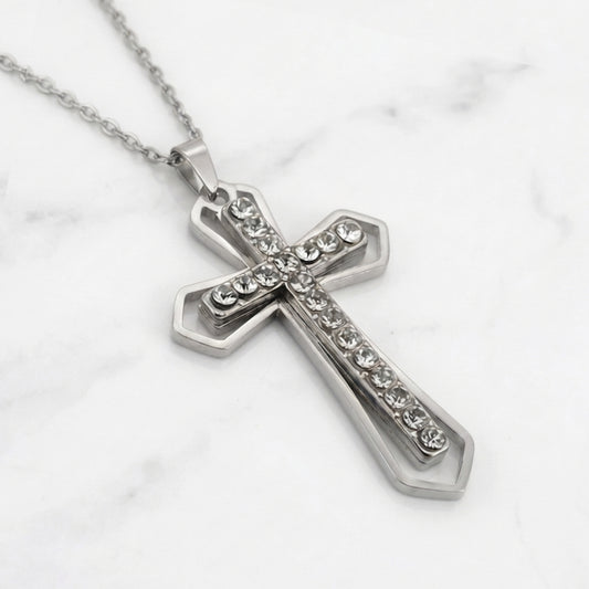 PLNDSKI Cross Gem Necklace - Silver