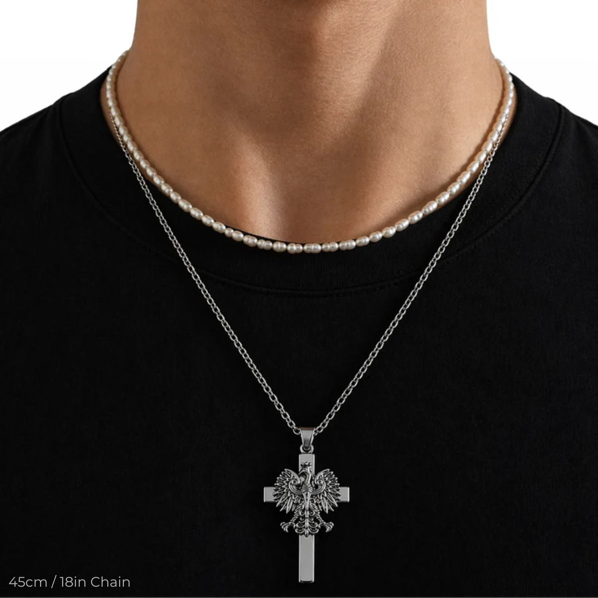 Poland Cross Eagle Necklace - Silver
