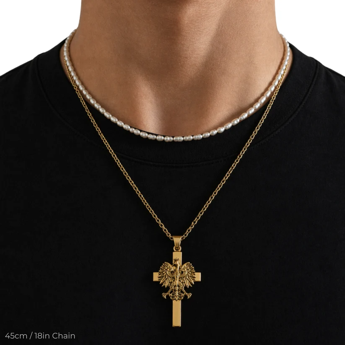 Poland Cross Eagle Necklace - Gold