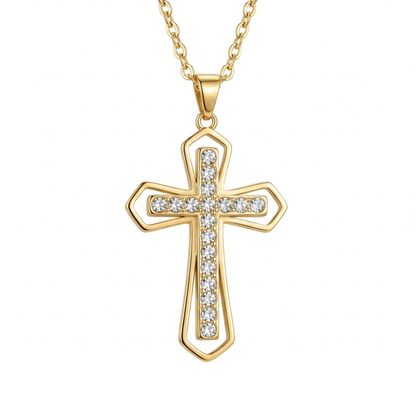 PLNDSKI Cross Gem Necklace - Gold