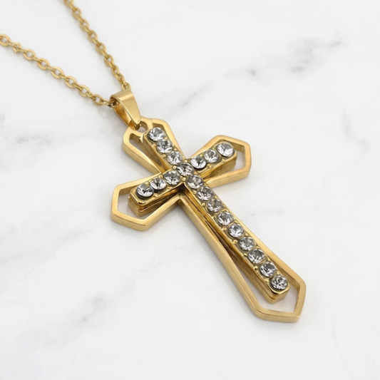 PLNDSKI Cross Gem Necklace - Gold