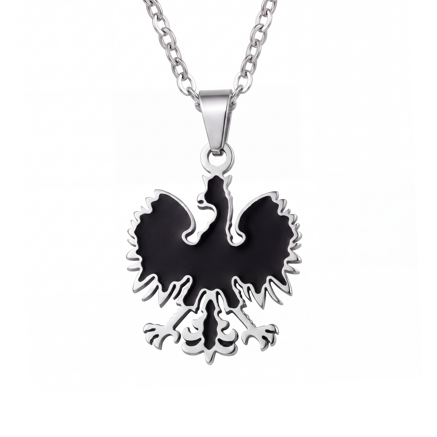 Poland Quartz Eagle Pendant Necklace - Silver/Black
