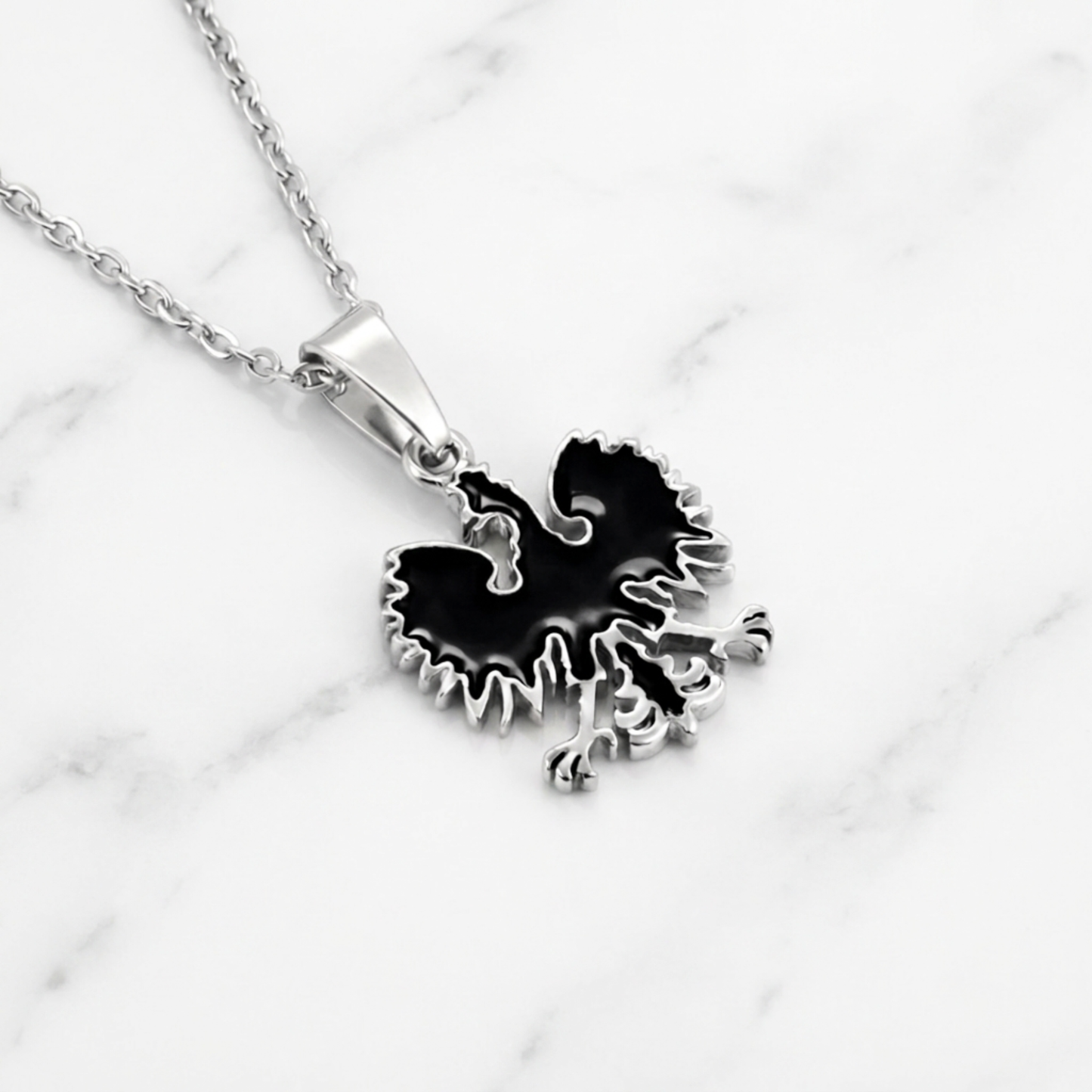 Poland Quartz Eagle Pendant Necklace - Silver/Black