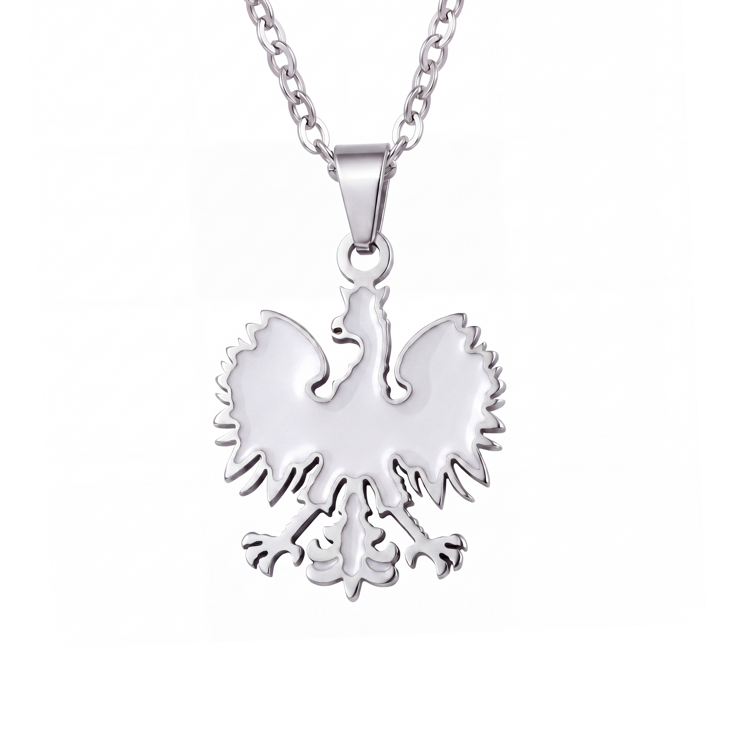 Poland Quartz Eagle Pendant Necklace - Silver/White