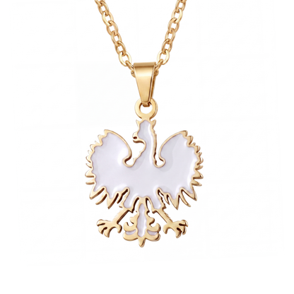 Poland Quartz Eagle Pendant Necklace - Gold/White