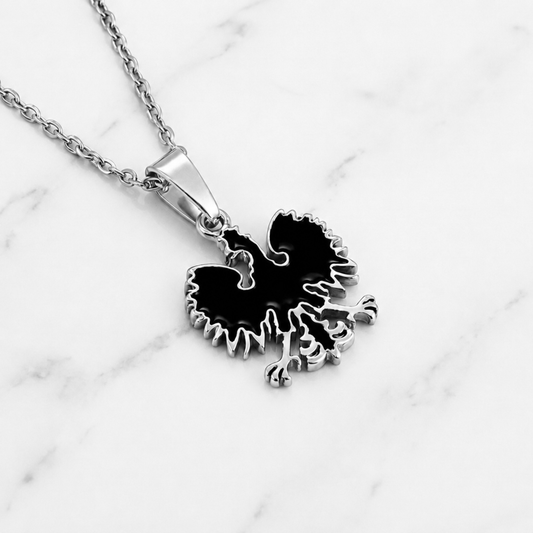 Poland Quartz Eagle Pendant Necklace - Silver/Black