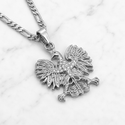 Poland Iced Eagle Pendant Necklace v2.0 - Silver