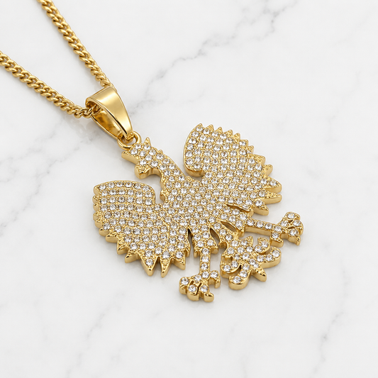 Poland Iced Eagle Necklace - Gold