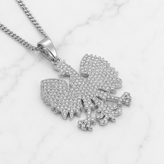 Poland Iced Eagle Necklace - Silver