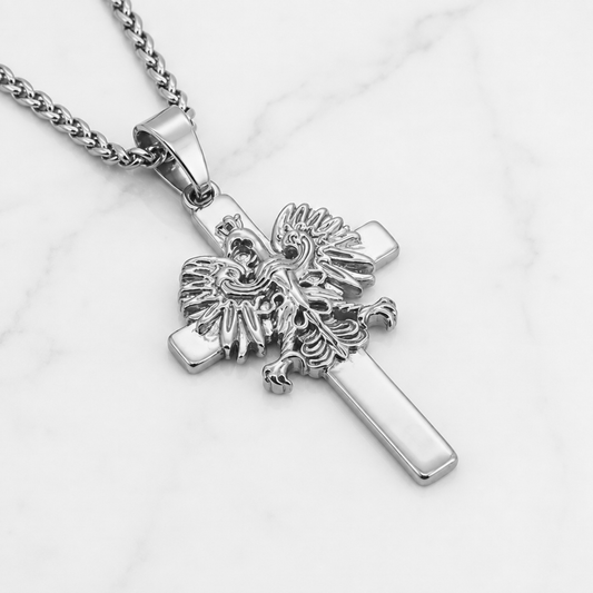 Poland Cross Eagle Necklace - Silver