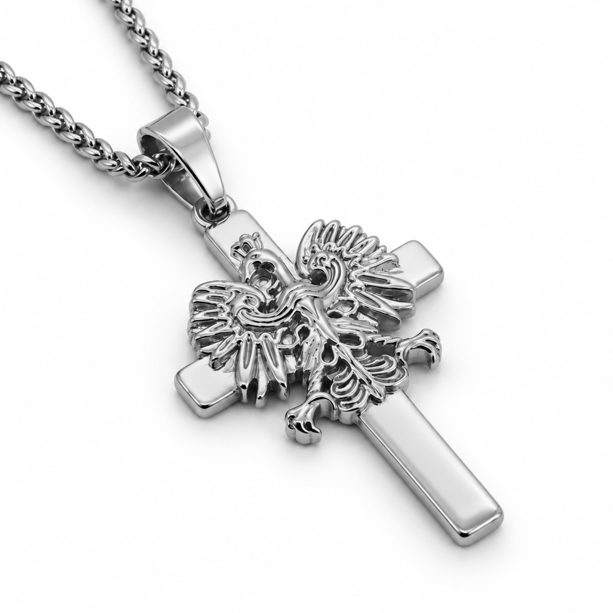Poland Cross Eagle Necklace - Silver
