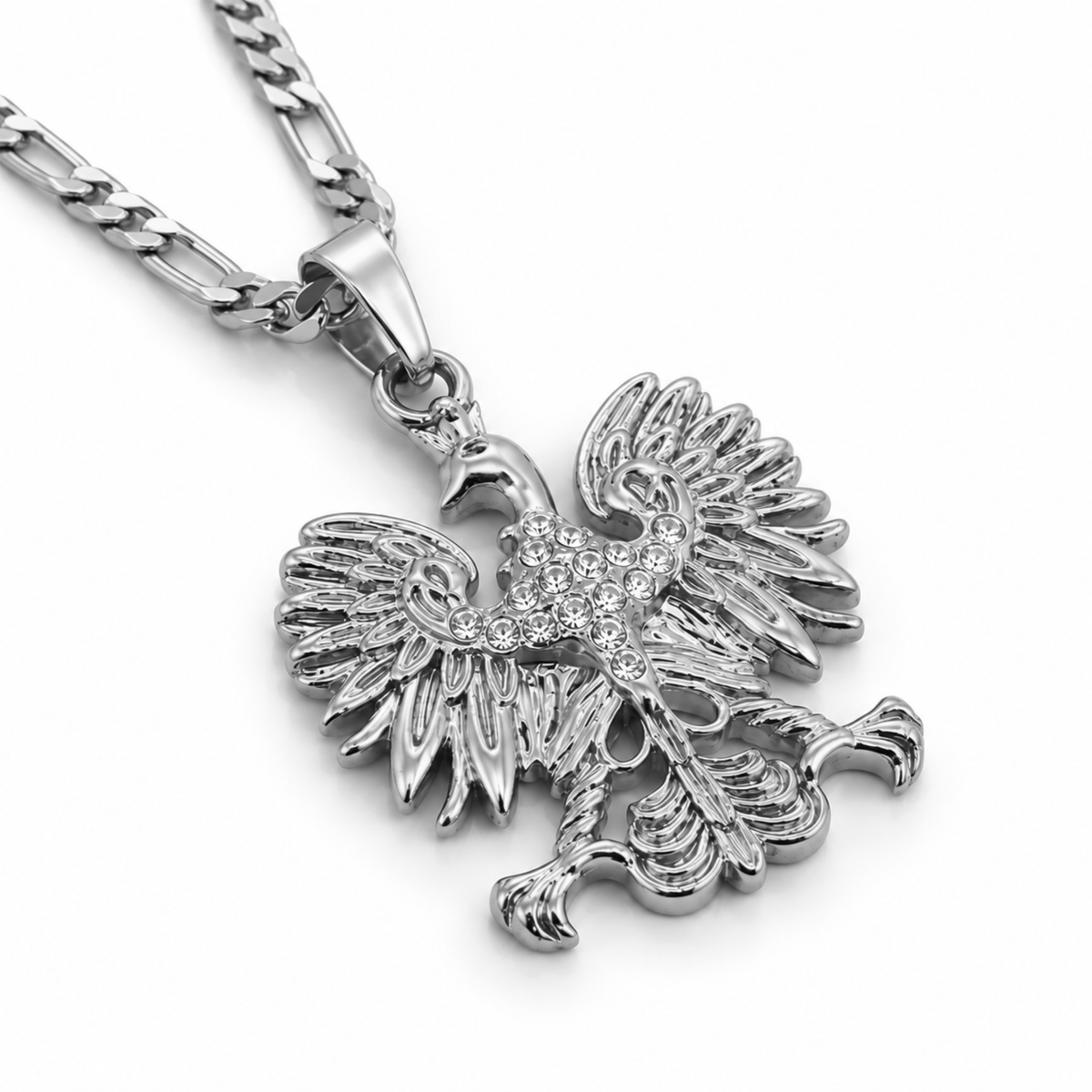 Poland Iced Eagle Pendant Necklace v2.0 - Silver