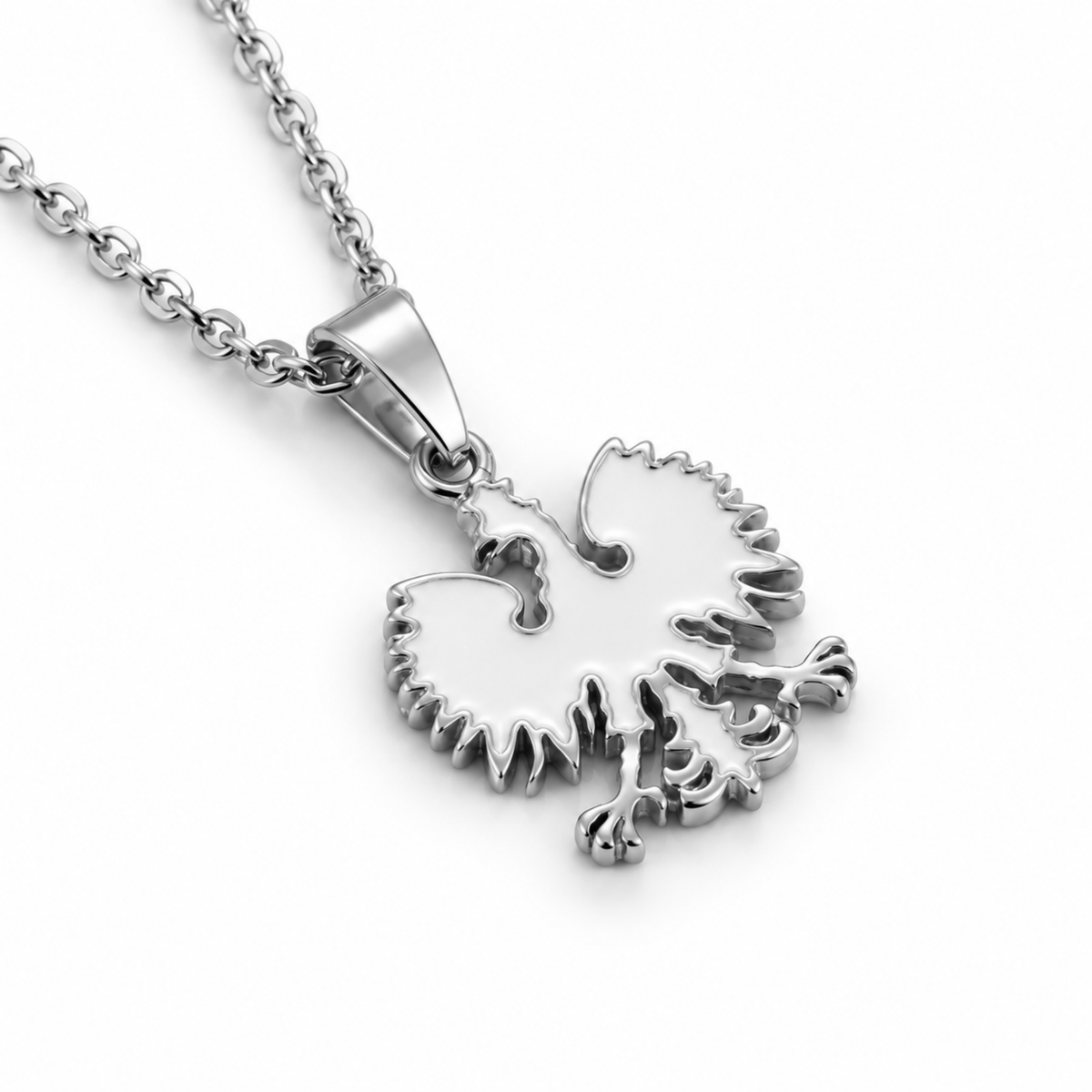 Poland Quartz Eagle Pendant Necklace - Silver/White