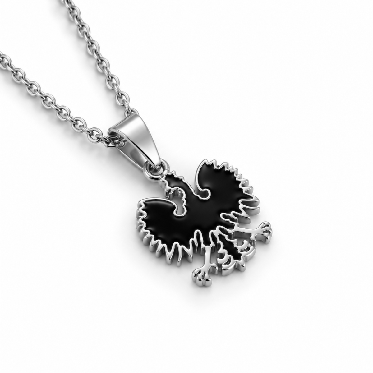 Poland Quartz Eagle Pendant Necklace - Silver/Black