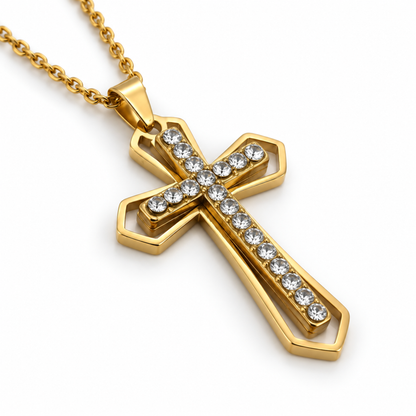 PLNDSKI Cross Gem Necklace - Gold
