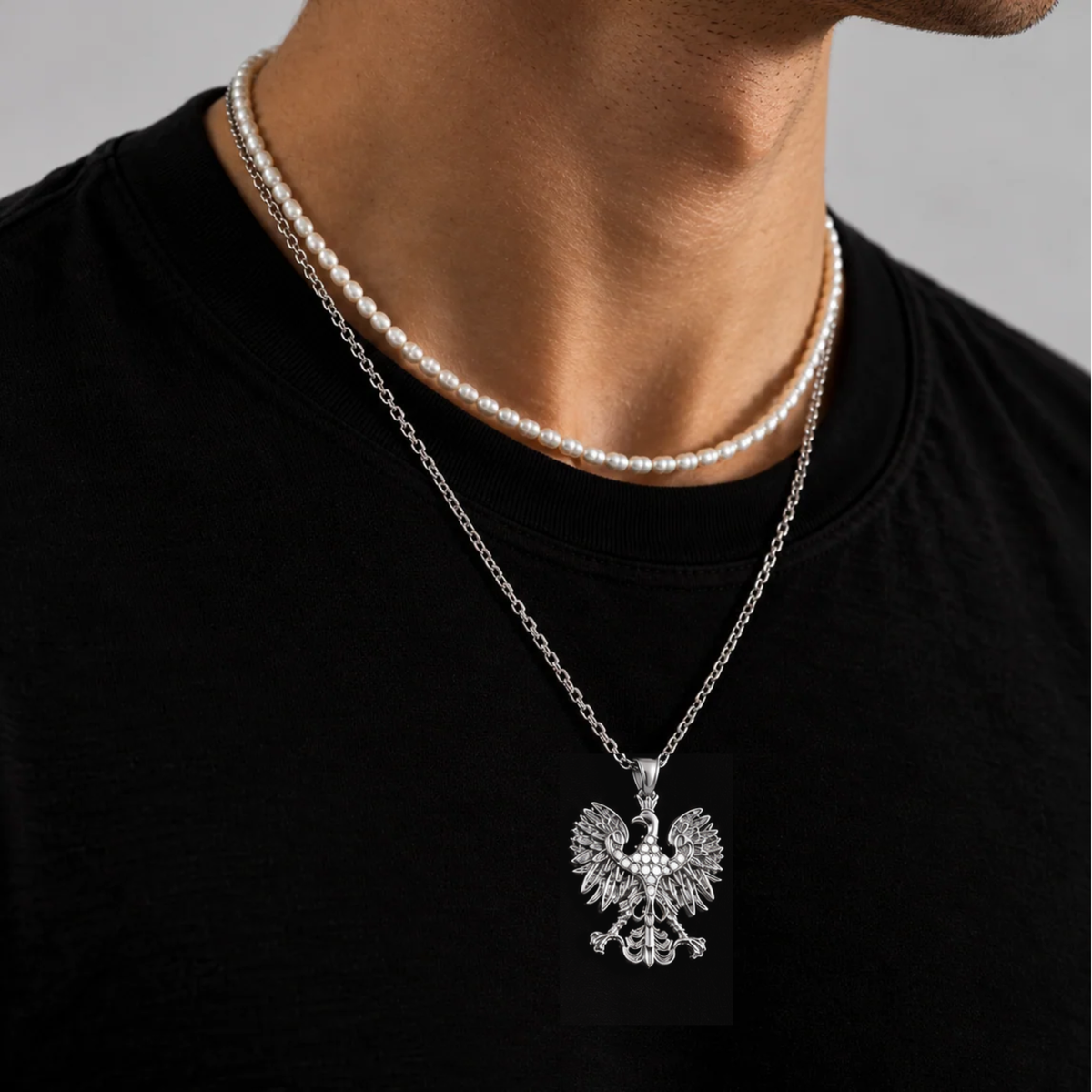 Poland Iced Eagle Pendant Necklace v2.0 - Silver