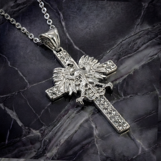 PLNDSKI Iced Cross Eagle Necklace - Silver