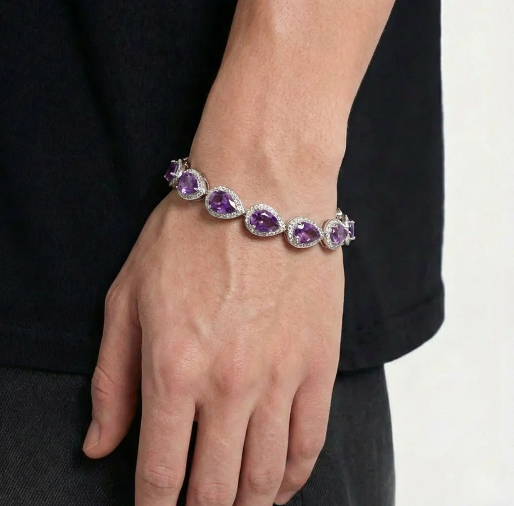Tear Drop Bracelet - Silver/Purple