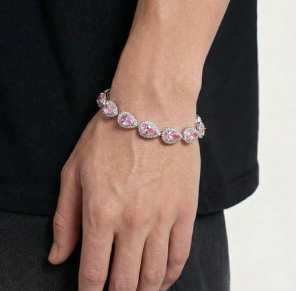 Tear Drop Bracelet - Silver/Pink