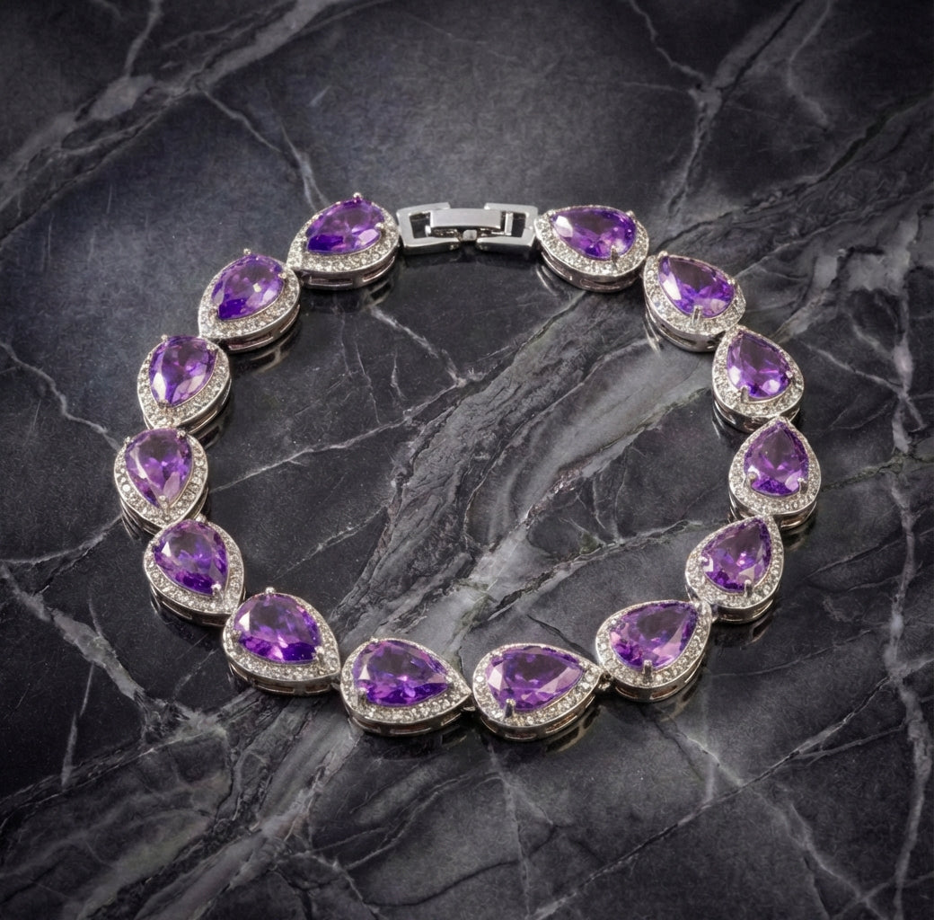 Tear Drop Bracelet - Silver/Purple