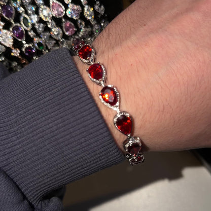 Tear Drop Bracelet - Silver/Red